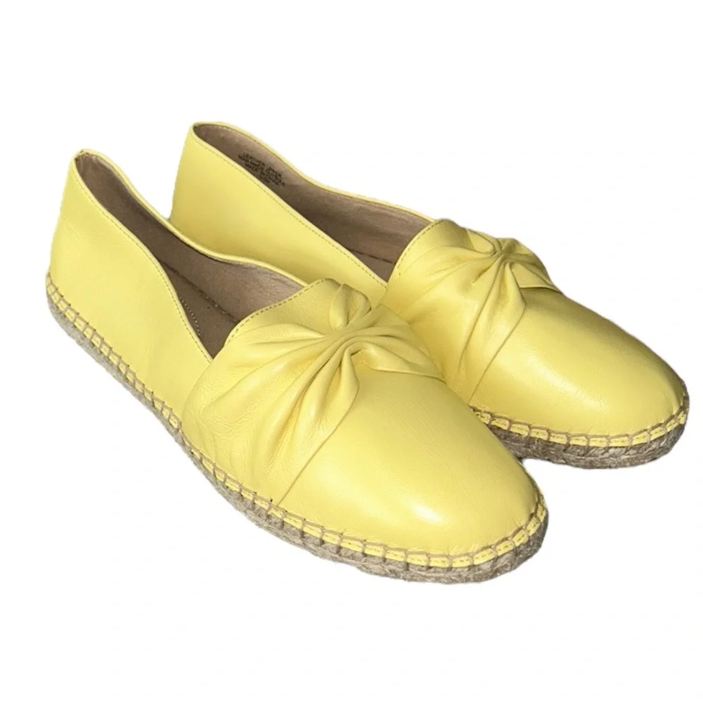 NEW Talbots Izzy Cinched Nappa Yellow Leather Espadrilles in Lemon Chiffon - 9.5